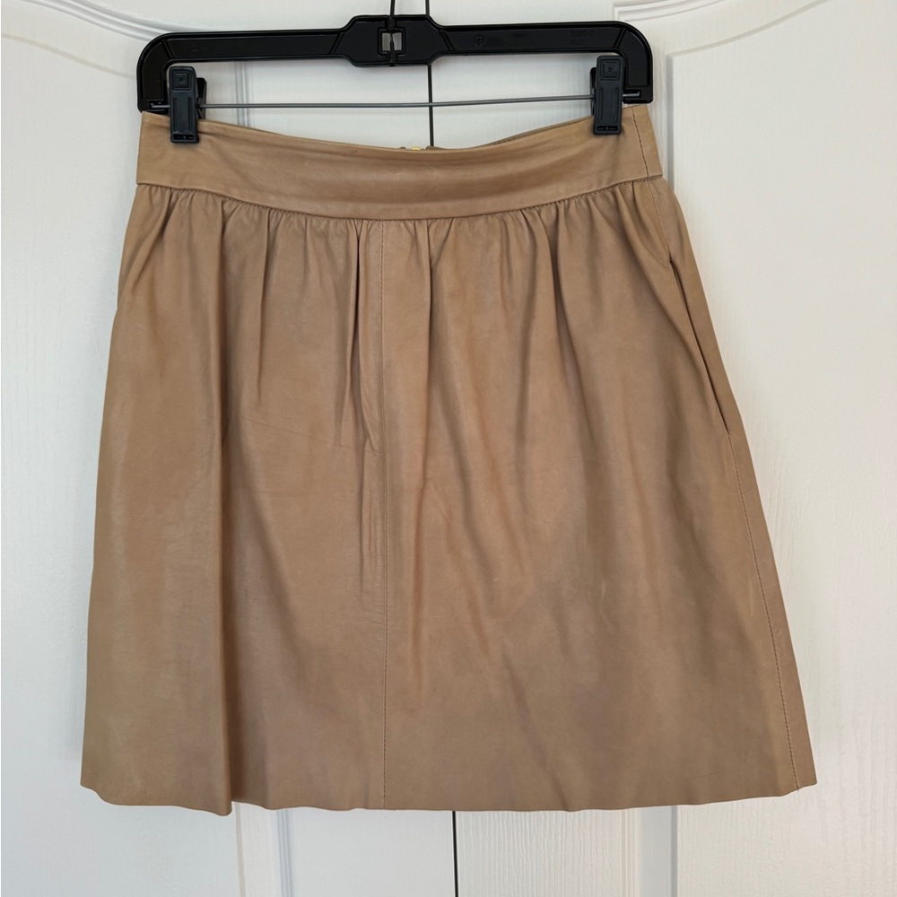 Alice + Olivia Tan Leather Mini Skirt